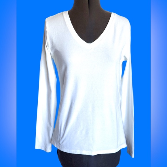 Member's Mark White V-Neck Long Sleeve Tee Size S - Picture 1 of 4